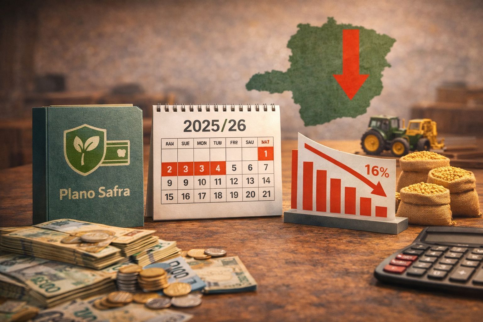 Nos primeiros cinco meses do Plano Safra 2025/26, montante recuou 16% em Minas Gerais