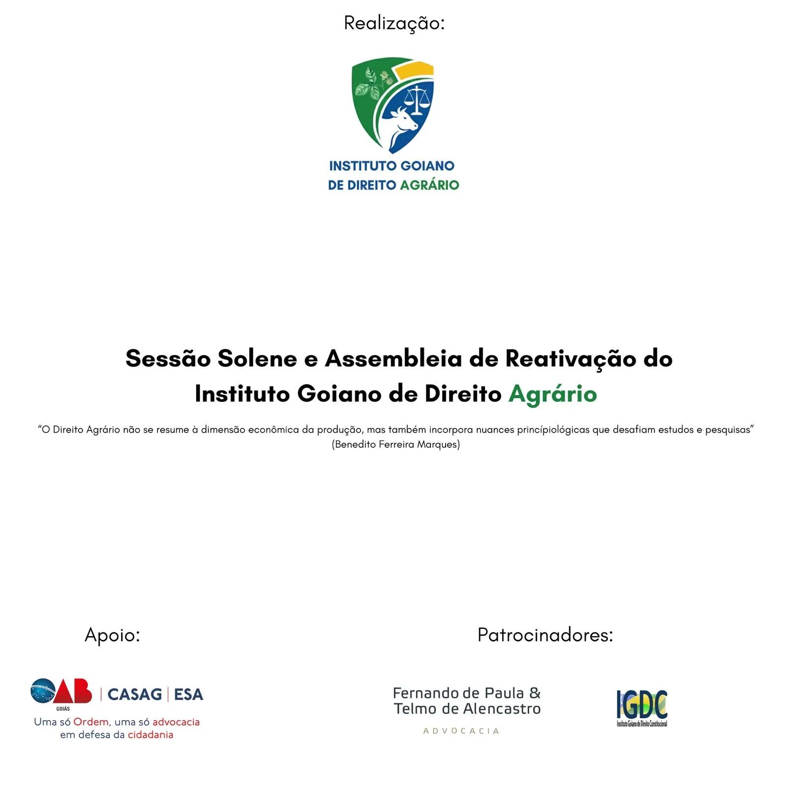 Instituto Goiano de Direito Agrário retoma atividades com posse da nova diretoria em Goiânia