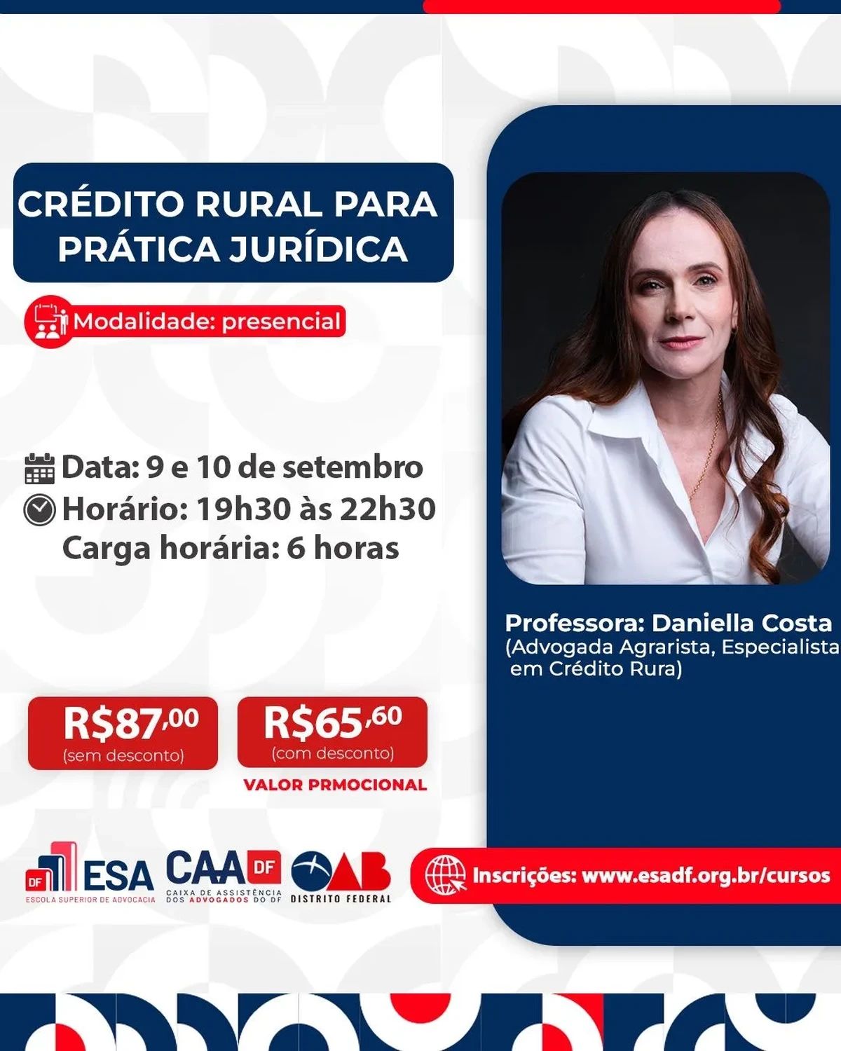 ESA-DF oferece curso presencial sobre Crédito Rural para advogados